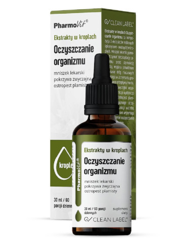 EKSTRAKTY W KROPLACH NA OCZYSZCZANIE ORGANIZMU BEZGLUTENOWE 30 ml - PHARMOVIT (CLEAN LABEL)