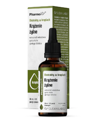 EKSTRAKTY W KROPLACH NA PRAWIDŁOWE KRĄŻENIE ŻYLNE BEZGLUTENOWE 30 ml - PHARMOVIT (CLEAN LABEL)