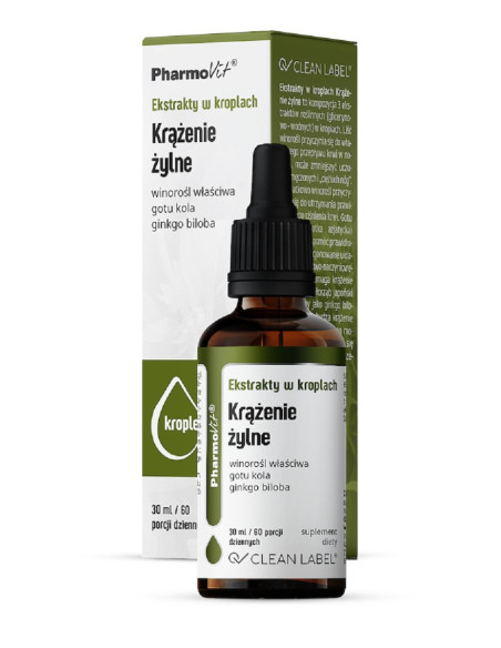 EKSTRAKTY W KROPLACH NA PRAWIDŁOWE KRĄŻENIE ŻYLNE BEZGLUTENOWE 30 ml - PHARMOVIT (CLEAN LABEL)