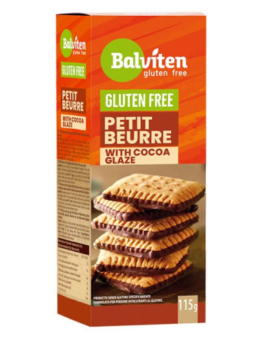 HERBATNIKI MAŚLANE PETIT BEURRE Z DODATKIEM POLEWY KAKAOWEJ BEZGLUTENOWE 115 g - BALVITEN