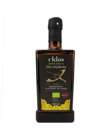 OLEJ RZEPAKOWY DO GOTOWANIA I SMAŻENIA TŁOCZONY NA ZIMNO OMEGA-3 BIO 500 ml - EKKO (PREMIUM)