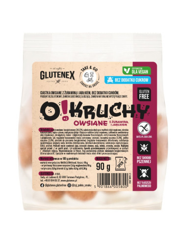 CIASTKA OWSIANE Z ŻURAWINĄ I JABŁKIEM BEZ DODATKU CUKRÓW BEZGLUTENOWE O!KRUCHY 90 g - GLUTENEX