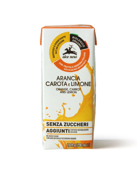 NAPÓJ POMARAŃCZA - MARCHEW - CYTRYNA BEZ DODATKU CUKRÓW BIO 200 ml - ALCE NERO