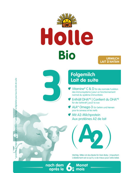 MLEKO A2 KROWIE 3 NASTĘPNE DLA NIEMOWLĄT PO 6 MIESIĄCU BIO 400 g - HOLLE
