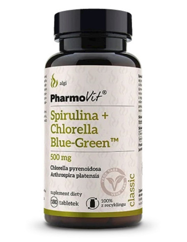SPIRULINA + CHLORELLA BLUE-GREEN BEZGLUTENOWA 180 TABLETEK - PHARMOVIT (CLASSIC)