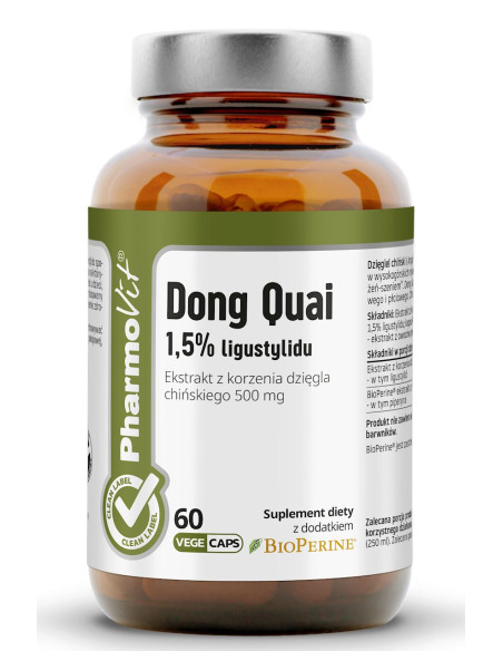 DZIĘGIEL CHIŃSKI (DONG QUAI) EKSTRAKT (500 mg) BEZGLUTENOWY 60 KAPSUŁEK - PHARMOVIT (CLEAN LABEL)
