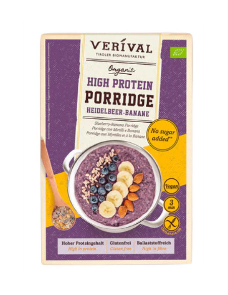 OWSIANKA PROTEINOWA Z BORÓWKĄ I BANANEM BEZ DODATKU CUKRÓW BEZGLUTENOWA BIO 350 g - VERIVAL