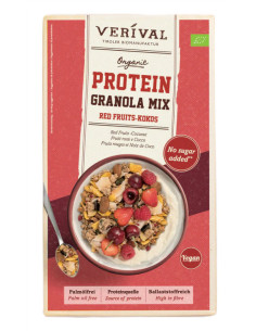 GRANOLA PROTEINOWA Z CZERWONYMI OWOCAMI I KOKOSEM BEZ DODATKU CUKRÓW BIO 300 g - VERIVAL