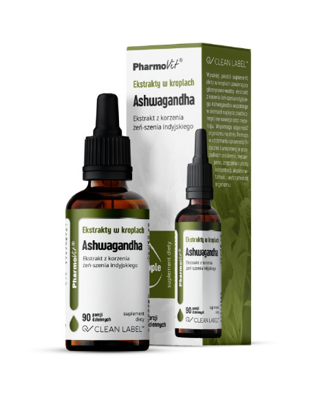 EKSTRAKTY W KROPLACH ASHWAGANDHA BEZGLUTENOWE 30 ml - PHARMOVIT (CLEAN LABEL)
