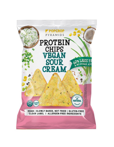 CHRUPKI PIRAMIDKI PROTEINOWE O SMAKU KWAŚNEJ ŚMIETANY ZE SZCZYPIORKIEM BEZGLUTENOWE 60 g - POPCROP