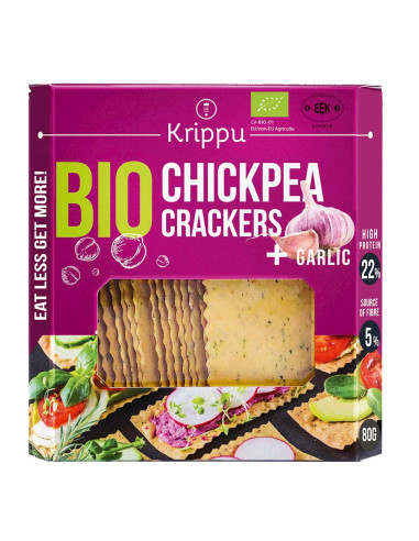 KRAKERSY PROTEINOWE Z CIECIERZYCY Z CZOSNKIEM BIO 80 g - KRIPPU