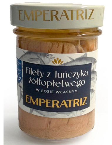 TUŃCZYK ŻÓŁTOPŁETWY FILETY MSC W SOSIE WŁASNYM 185 g (130 g) (SŁOIK) - EMPERATRIZ