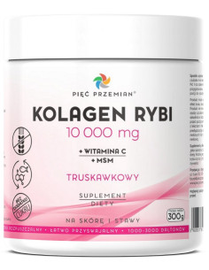 KOLAGEN RYBI + MSM + WITAMINA C TRUSKAWKOWY W PROSZKU BEZGLUTENOWY 300 g - PIĘĆ PRZEMIAN
