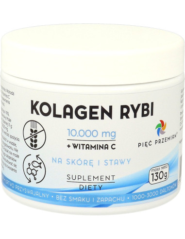 KOLAGEN RYBI + WITAMINA C W PROSZKU BEZGLUTENOWY 130 g - PIĘĆ PRZEMIAN