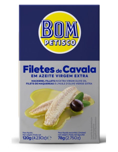 MAKRELA FILETY W OLIWIE Z OLIWEK EXTRA VIRGIN 120 g (78 g) - BOM PETISCO