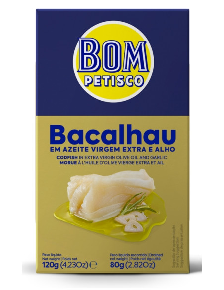 DORSZ Z CZOSNKIEM W OLIWIE Z OLIWEK EXTRA VIRGIN 120 g (80 g) - BOM PETISCO