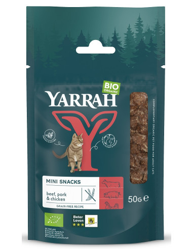 (DLA KOTA DOROSŁEGO) PRZYSMAK - KOSTKI Z WOŁOWINY, WIEPRZOWINY I KURCZAKA BEZGLUTENOWY BIO 50 g - YARRAH