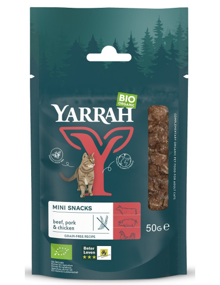 (DLA KOTA DOROSŁEGO) PRZYSMAK - KOSTKI Z WOŁOWINY, WIEPRZOWINY I KURCZAKA BEZGLUTENOWY BIO 50 g - YARRAH