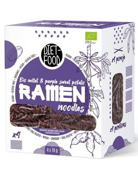MAKARON (JAGLANO - RYŻOWY Z BATATEM FIOLETOWYM) RAMEN BEZGLUTENOWY BIO 280 g - DIET-FOOD