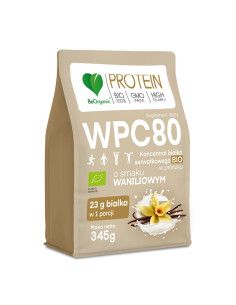 BIAŁKO SERWATKOWE O SMAKU WANILIOWYM (KONCENTRAT WPC 80) BEZ DODATKU CUKRÓW BIO 345 g - BE ORGANIC