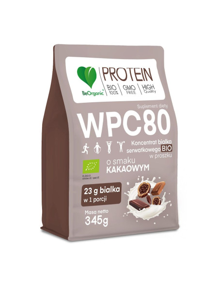 BIAŁKO SERWATKOWE O SMAKU KAKAOWYM (KONCENTRAT WPC 80) BEZ DODATKU CUKRÓW BIO 345 g - BE ORGANIC