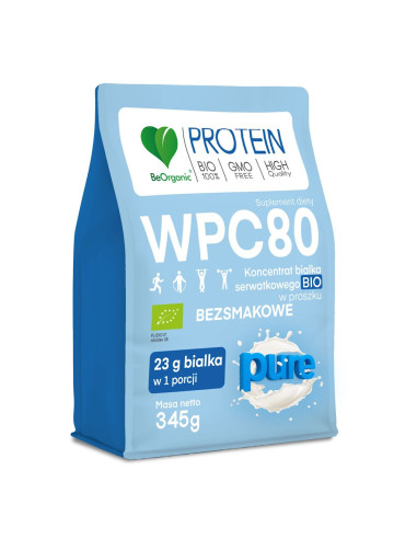 BIAŁKO SERWATKOWE NATURALNE (KONCENTRAT WPC 80) BEZ DODATKU CUKRÓW BIO 345 g - BE ORGANIC