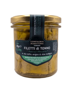 TUŃCZYK ŻÓŁTOPŁETWY FILETY W BIO OLIWIE Z OLIWEK EXTRA VIRGIN 315 g (210 g) (SŁOIK) - COMPAGNIA MEDITERRANEA