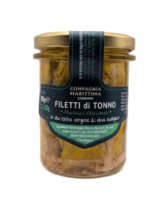 TUŃCZYK ŻÓŁTOPŁETWY FILETY W BIO OLIWIE Z OLIWEK EXTRA VIRGIN 185 g (135 g) (SŁOIK) - COMPAGNIA MEDITERRANEA