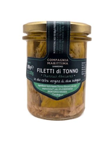 TUŃCZYK ŻÓŁTOPŁETWY FILETY W BIO OLIWIE Z OLIWEK EXTRA VIRGIN 185 g (135 g) (SŁOIK) - COMPAGNIA MEDITERRANEA