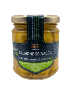 ŁOSOŚ ATLANTYCKI FILETY W BIO OLIWIE Z OLIWEK EXTRA VIRGIN 200 g (140 g) (SŁOIK) - COMPAGNIA MEDITERRANEA