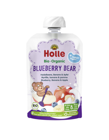 MUS BORÓWKOWY MIŚ (JOGURT - BORÓWKA - JABŁKO - BANAN) BEZ DODATKU CUKRÓW OD 8 MIESIĄCA BIO 100 g - HOLLE