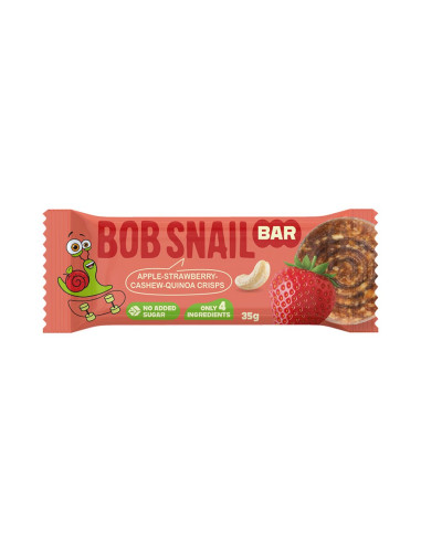 BATON JABŁKO - TRUSKAWKA - ORZECHY NERKOWCA BEZ DODATKU CUKRÓW 35 g - BOB SNAIL