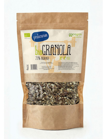 GRANOLA PROTEINOWA BEZ DODATKU CUKRÓW BIO 320 g - PAPAGRIN