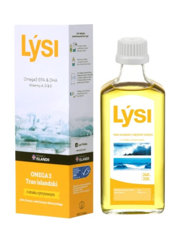 TRAN ISLANDZKI MSC OMEGA-3 (1080 mg) O SMAKU CYTRYNOWYM 240 ml - LYSI