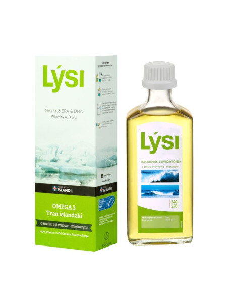 TRAN ISLANDZKI MSC OMEGA-3 (1080 mg) O SMAKU CYTRYNOWO - MIĘTOWYM 240 ml - LYSI