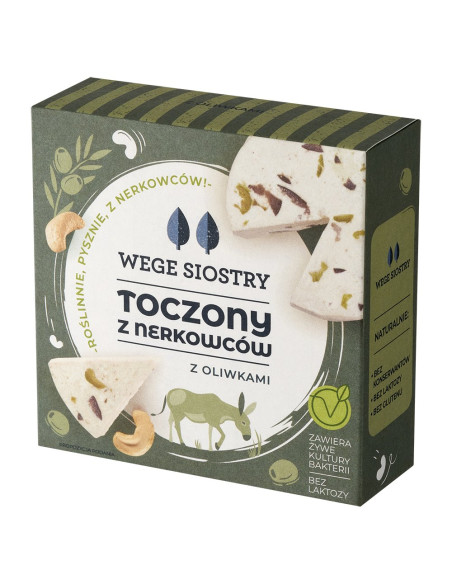 WEGAŃSKA ALTERNATYWA SERA Z ORZECHÓW NERKOWCA Z OLIWKAMI BEZGLUTENOWA 140 g - WEGE SIOSTRY