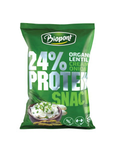 CHRUPKI PROTEINOWE O SMAKU ŚMIETANKI Z CEBULĄ BEZGLUTENOWE BIO 50 g - BIOPONT