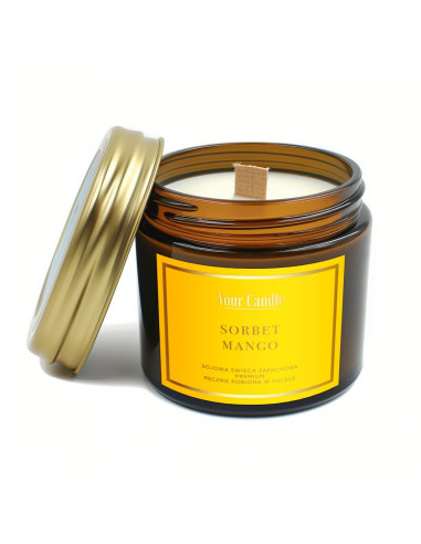ŚWIECA SOJOWA ZAPACHOWA Z DREWNIANYM KNOTEM SORBET MANGO 120 ml - YOUR CANDLE
