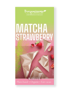 TABLICZKA KAKAOWA HERBATA MATCHA - TRUSKAWKA BEZGLUTENOWA BIO 60 g - BENJAMISSIMO