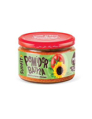 PASTA SŁONECZNIKOWA Z POMIDORAMI I BAZYLIĄ BEZGLUTENOWA 180 g - PRIMAVIKA