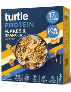 PŁATKI PROTEINOWE Z GRANOLĄ BEZ DODATKU CUKRÓW BEZGLUTENOWE BIO 300 g - TURTLE