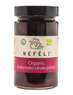 OLIWKI CZARNE KALAMATA BEZ PESTEK W ZALEWIE BIO 295 g (160 g) - NEFELI
