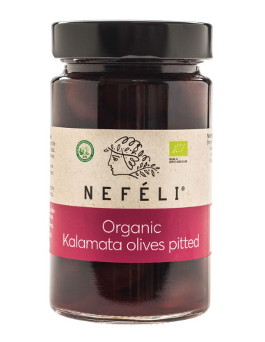 OLIWKI CZARNE KALAMATA BEZ PESTEK W ZALEWIE BIO 295 g (160 g) - NEFELI