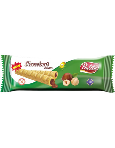 RURKI KUKURYDZIANE Z KREMEM O SMAKU ORZECHÓW LASKOWYCH BEZGLUTENOWE 18 g - BALILA