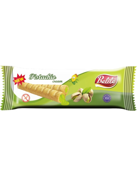 RURKI KUKURYDZIANE Z KREMEM O SMAKU PISTACJOWYM BEZGLUTENOWE 18 g - BALILA