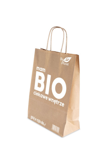 TORBA PAPIEROWA MAŁA Z LOGO BIO PLANET (24 cm x 11 cm x 32 cm)