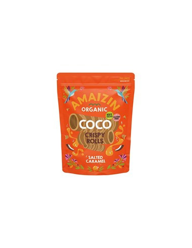 Rurki waflowe kokosowe o smaku słonego karmelu bezglutenowe Bio - 140g - Amaizin