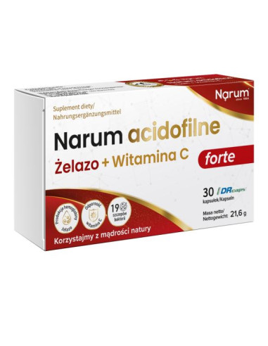 Żelazo acidofilne + witamina C 600mg - 30 kaps - Narum