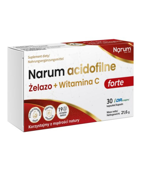 Żelazo acidofilne + witamina C 600mg - 30 kaps - Narum