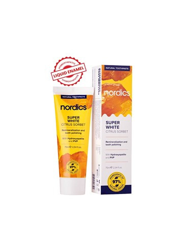 Pasta do zębów remineralizująca Super White z płynnym szkliwem bez fluoru - 75ml - Nordics